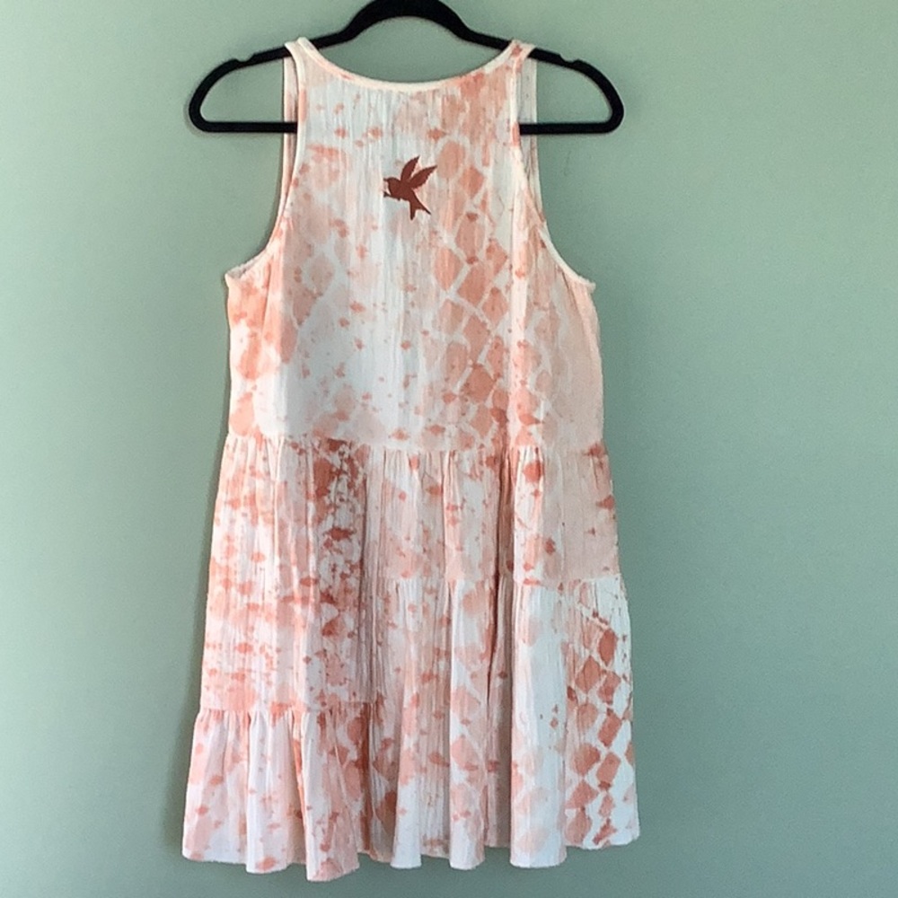 Super Cute Gauze Sun Dress peach/white tie dye